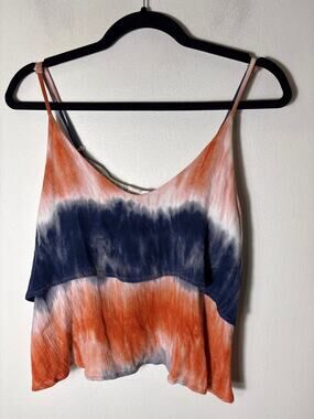 Akair Blue and Orange Tie Dye Ruffle Crop Top Sz S